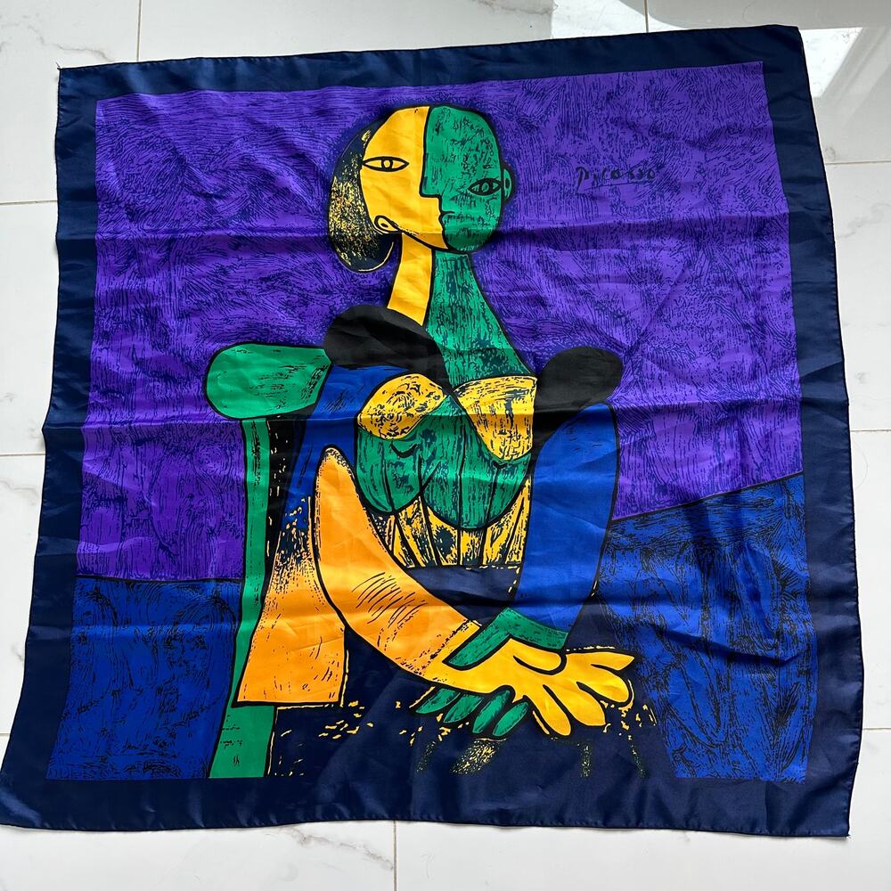 vintage Pablo Picasso cubist portrait silk square scarf Femme Assise
